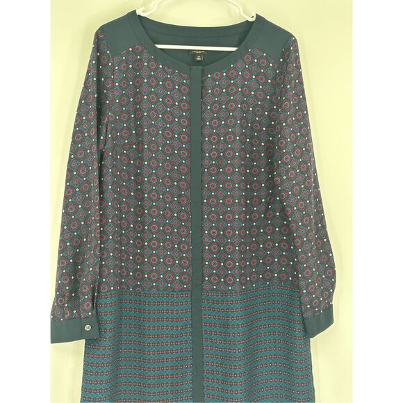 Ann Taylor size 14 navy blue print long sleeve shift dress - Picture 7 of 10